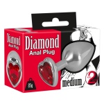 Image du Plug Anal Diamant Medium de You2Toys, un bijou anal en aluminium avec un cœur rouge scintillant en pierre précieuse
