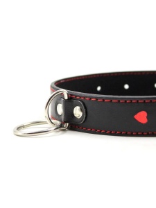 Red and black BDSM necklace with heart ornaments by Smart Moves