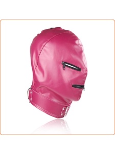 Fuchsia faux leather balaclava with zip and back lacing