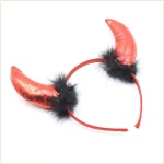 Devil headband with long horns in shiny red fabric