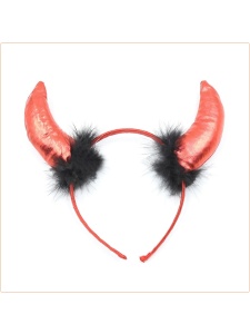 Teufel-Haarreif mit langen Hörnern aus glänzendem rotem Stoff