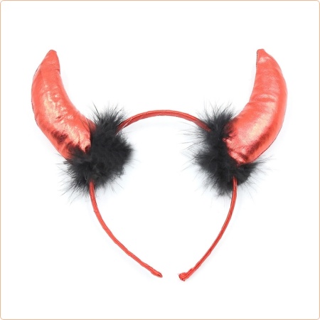 Serre-tête de diable avec cornes longues en tissu rouge brillant