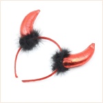 Devil headband with long horns in shiny red fabric