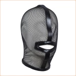 Cagoule de bondage en maille noire pour jeux BDSM