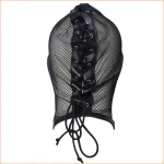 Cagoule de bondage en maille noire pour jeux BDSM