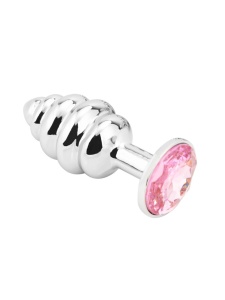 PLGZ metal S ribbed anal plug with a sparkling diamond