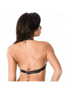 Femme portant le Soutien-Gorge Ouvert en Cuir Authentique RIMBA