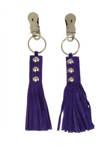 Brustklammern mit Peitsche aus violettem Leder von der Marke Rimba