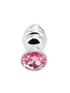 Gerippter Analplug S aus Metall der Marke PLGZ mit einem glitzernden Diamanten