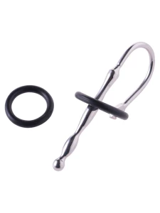 Immagine del plug per uretra in acciaio inossidabile Black Label con due anelli in silicone con nappina