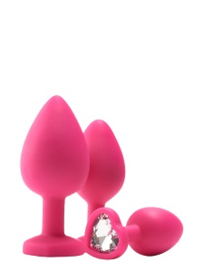 Plugs anaux Flirts de Dream Toys en silicone doux rose avec une pierre précieuse en strass en forme de cœur