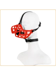 Dog wearing a Red Ultra Comfortable Muzzle Size L with Black Ball