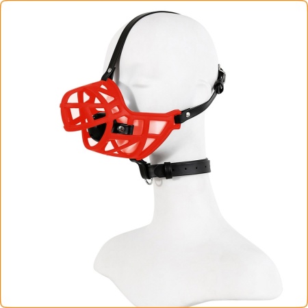 Dog wearing a Red Ultra Comfortable Muzzle Size L with Black Ball