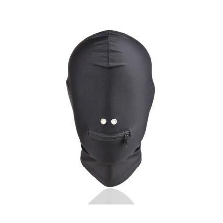 Black SM bonnet with mouth zip for BDSM games