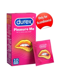 Pack of 10 Durex Pleasure Me condoms for intense stimulation