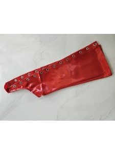 Image showing long red PVC vinyl mittens