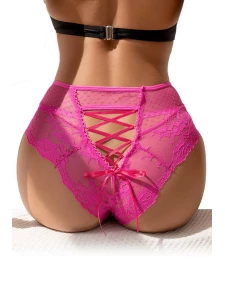 Femme portant le Tanga Sexy Taille Haute Paris Hollywood en dentelle rose