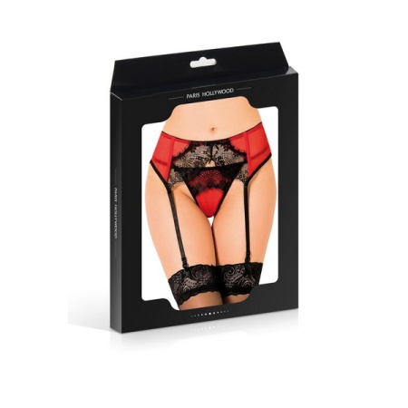 Paris Hollywood Red Black Suspender Belt - Sexy Lingerie