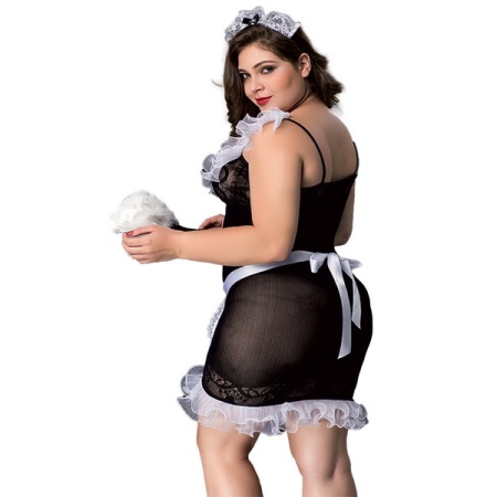 Woman wearing a sexy plus size Paris Hollywood maid costume