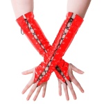 Image montrant des gants mitaines en vinyle rouge longs en PVC