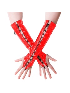 Image showing long red PVC vinyl mittens