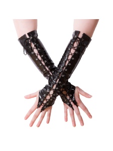 Long Vinyl Mitts - Elegant black PVC gloves