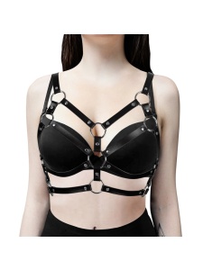 Black faux leather chest harness, ideal for BDSM
