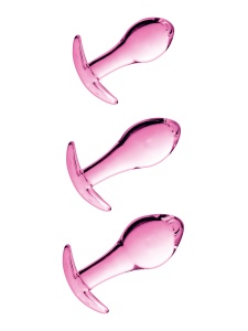 Abbildung des 3er-Sets Analplugs aus rosa Glas von GLOSSY TOYS