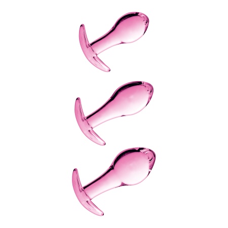 Abbildung des 3er-Sets Analplugs aus rosa Glas von GLOSSY TOYS