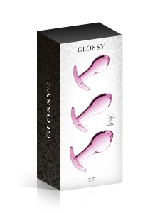 Immagine del set di 3 plug anali in vetro rosa di GLOSSY TOYS