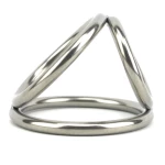 Image of the Trinity Easy chrome-plated metal penis ring and triple ball