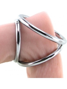 Image of Trinity Easy chromed metal penis ring and triple ball