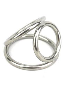 Image de l'anneau pénien et de balle triple en métal chromé Trinity Easy