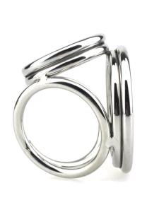 Image of the Triple Penis Ring and Chrome Metal Stretcher Ball M