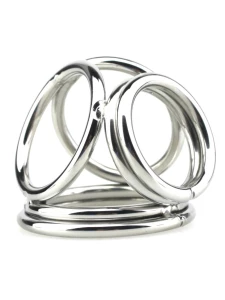 Image of the Triple Penis Ring and Chrome Metal Stretcher Ball M