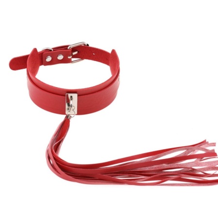 Image of an extra long BDSM pendant necklace in red