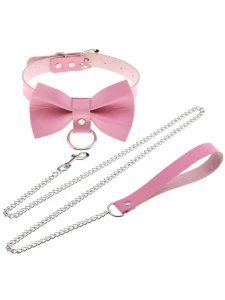 Image of the JOY JEWELS Pink Faux Leather BDSM Butterfly Leash and Necklace