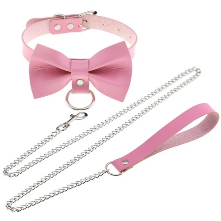 Image of the JOY JEWELS Pink Faux Leather BDSM Butterfly Leash and Necklace