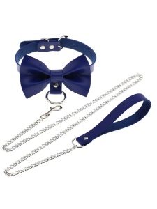 Royal blue faux leather BDSM collar and lead