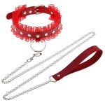 Red BDSM Necklace with Lead by JOY JEWELS