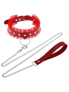 Red BDSM Necklace with Lead by JOY JEWELS