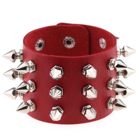 Image du Bracelet BDSM Rouge à Rivets en Faux Cuir de JOY JEWELS