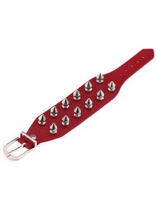 Red faux leather BDSM bracelet with studs, perfectly adjustable