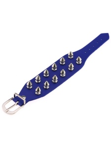 Bracelet BDSM en cuir vegan bleu avec clous, ajustable