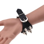 Adjustable black vegan leather BDSM bracelet with studs