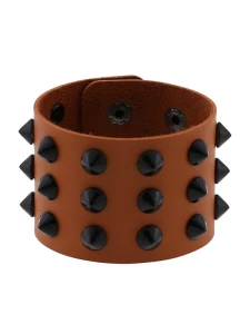 Image of the BDSM Bracelet in Studded Brown Vegan Leather, a bold and unique accessory