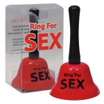 Cloche métallique rouge avec impression 'Ring for Sex', produit par Ozzé