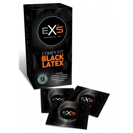 EXS Black Latex Fun Condoms x12 for original and safe intimate moments