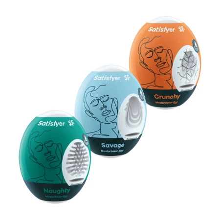 Trois masturbateurs Satisfyer Eggcited avec différentes structures internes