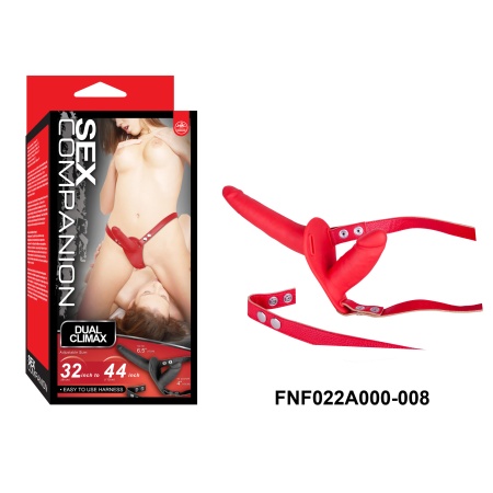 Climax red silicone double dildo belt from NMC